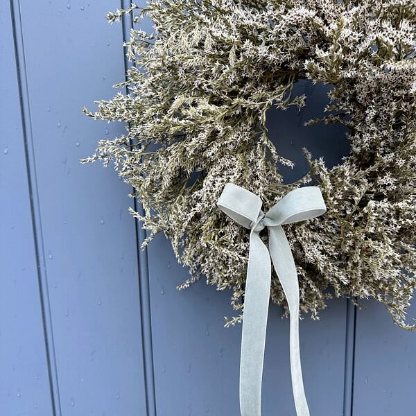 Floral everlasting wreath with velvet ribbon