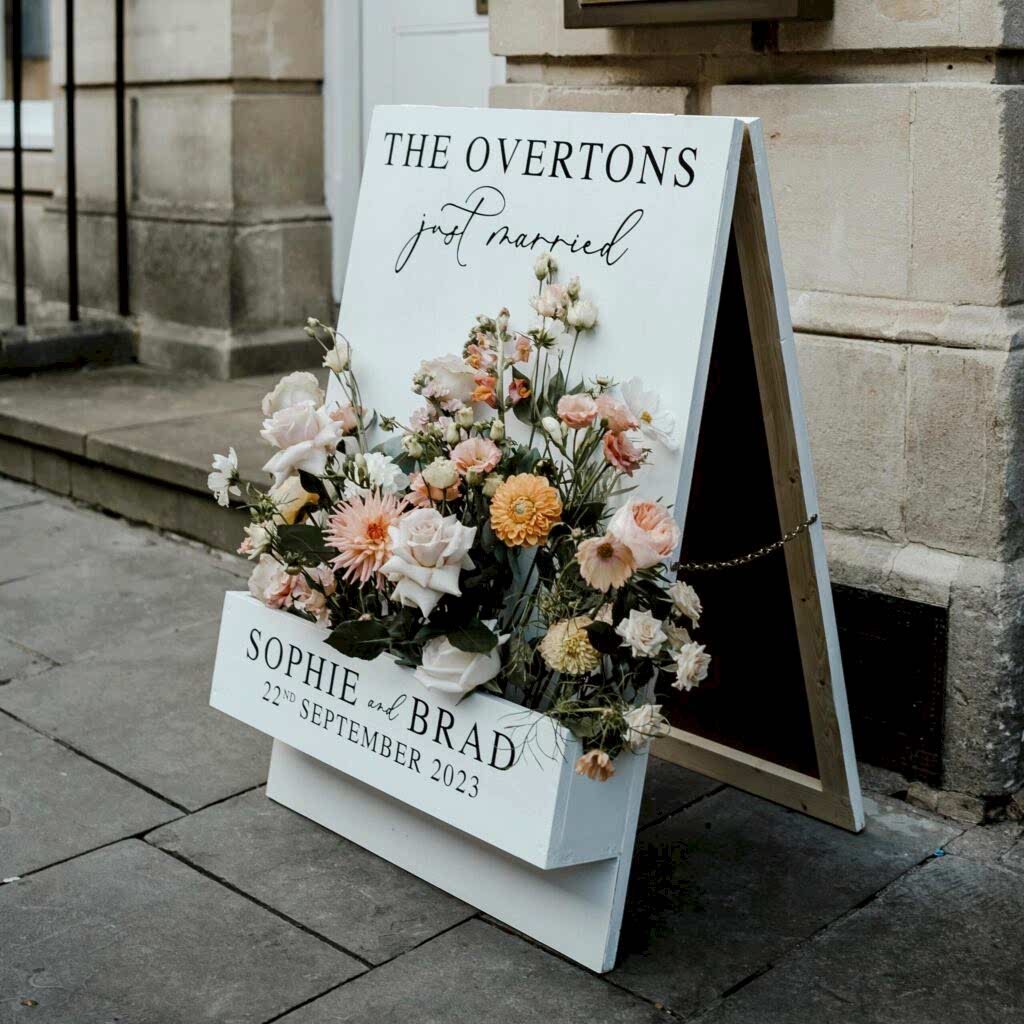 Sophie and Brad - Wedding - Joanna Brooks Photo - Flowers of Bath (19) Florist in Bath A board filled with florals.